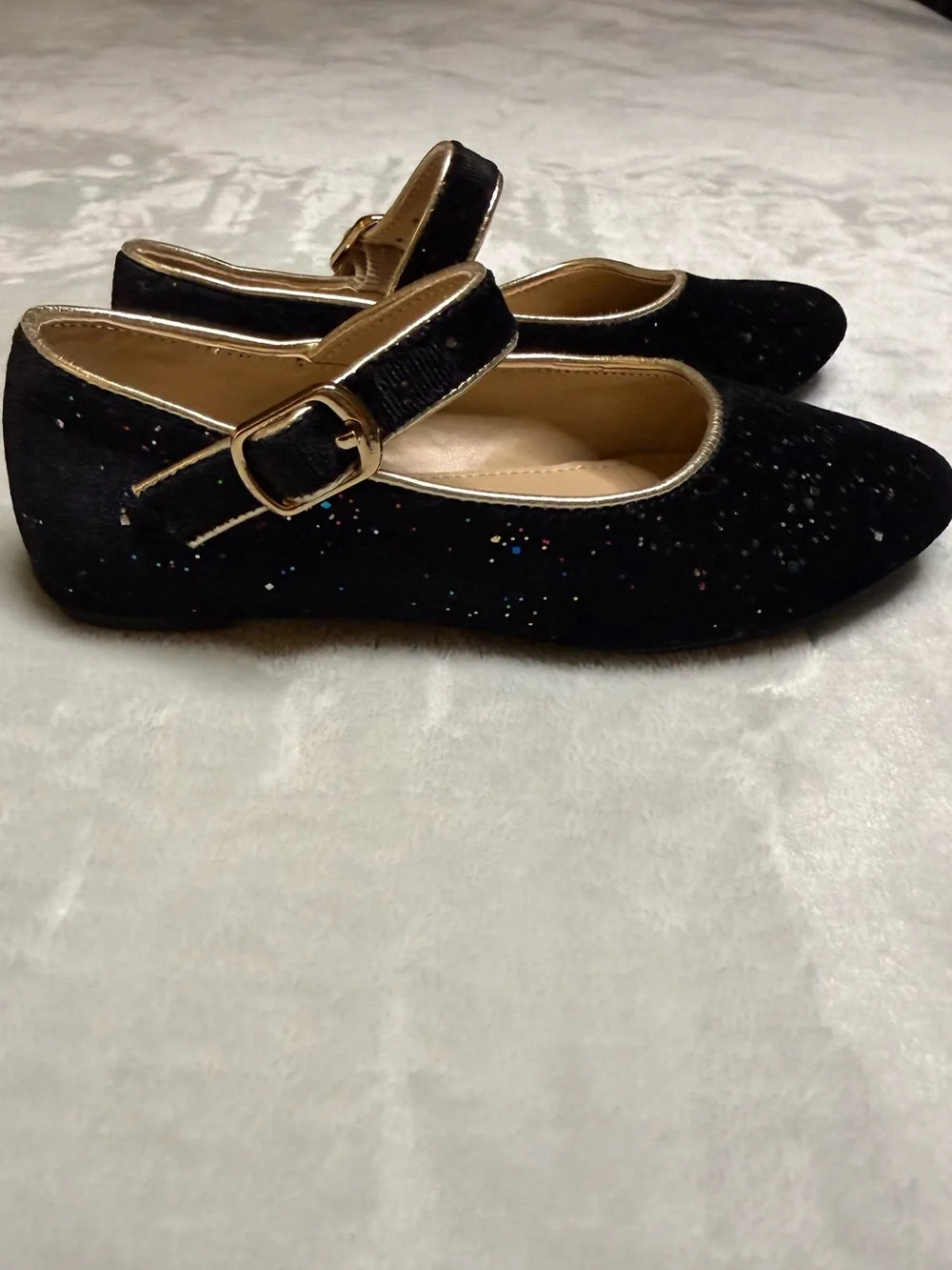 Crewcuts Velvet Strap Ballet Flats Black w Sparkles Toddler Girl’s Sz 10